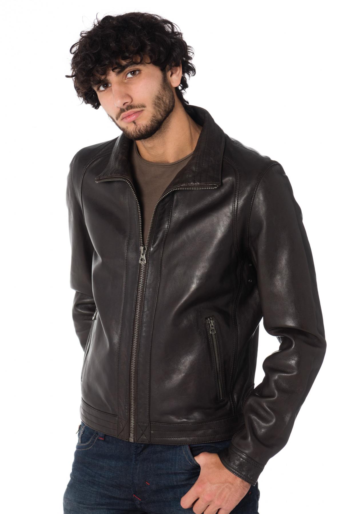 Daytona men's dark brown leather jacket - Image n°1