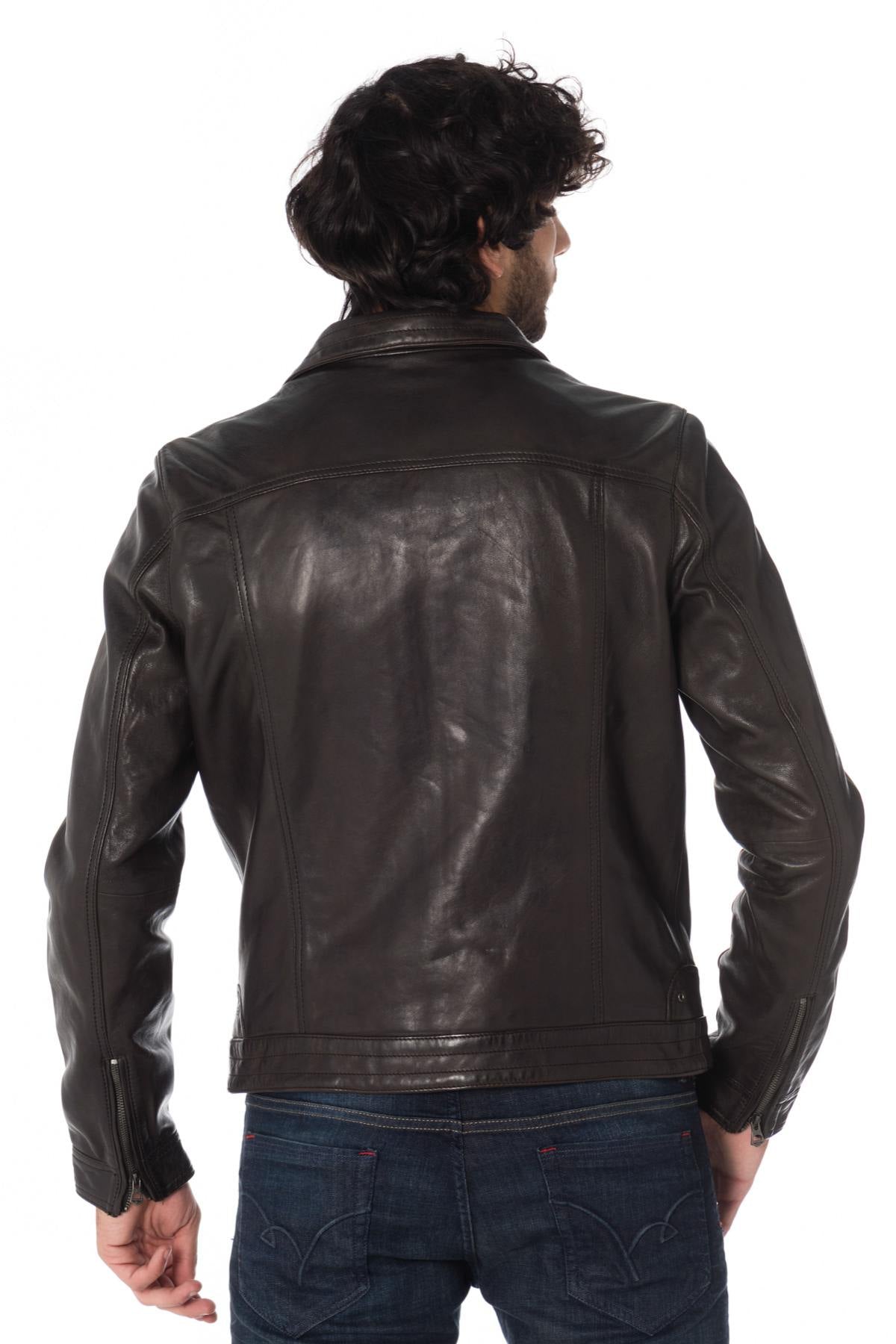 Daytona men's dark brown leather jacket - Image n°4