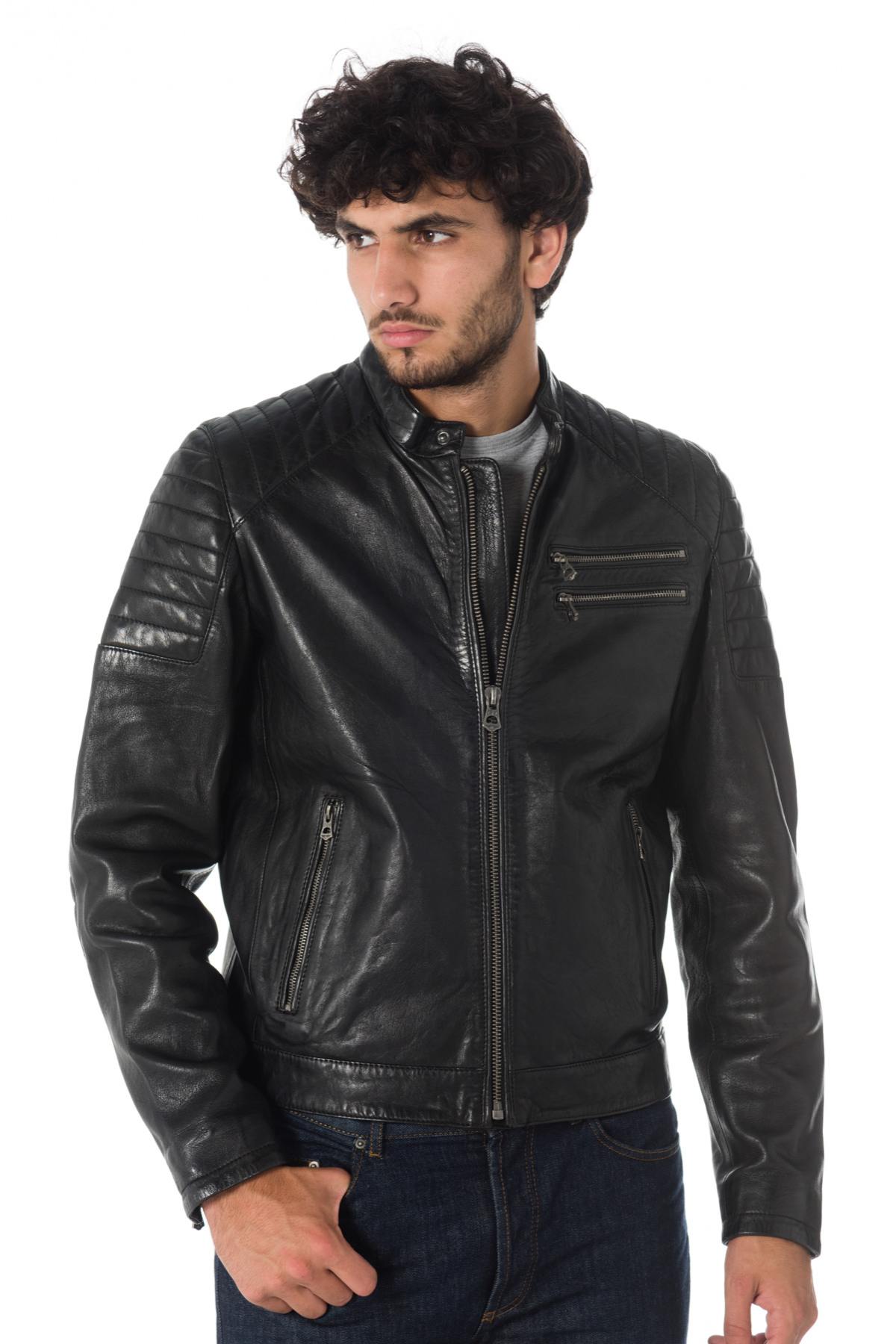 Men's black lambskin biker jacket - Image n°3