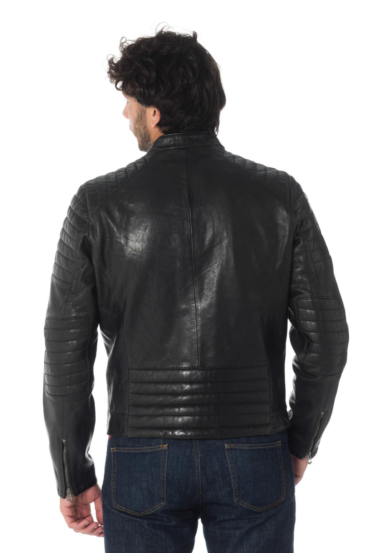 Men's black lambskin biker jacket - Image n°5