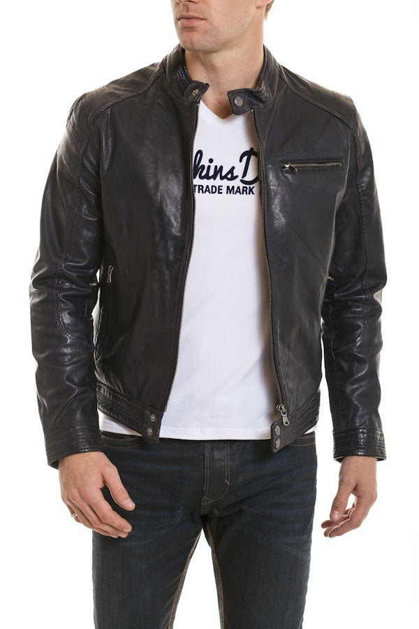 Men's Daytona Blue leather jacket - Image n°2