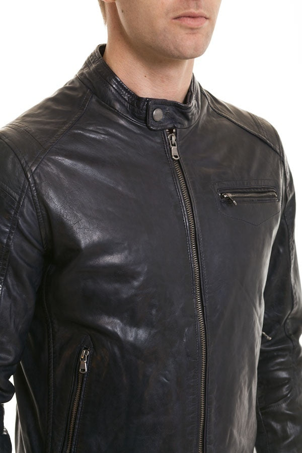 Men's Daytona Blue leather jacket - Image n°3