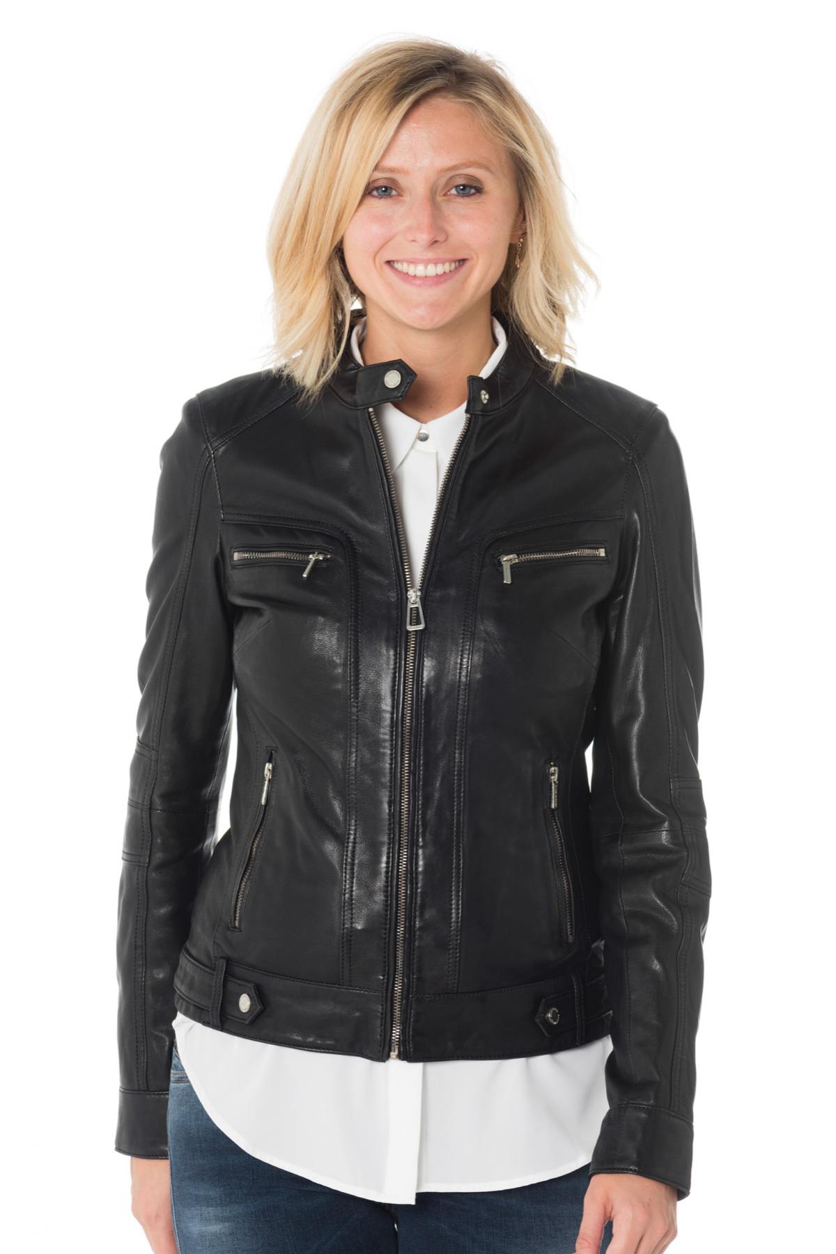 Rose garden Black leather jacket for Women - Image n°4