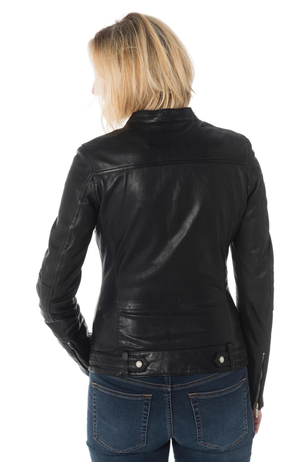 Rose garden Black leather jacket for Women - Image n°5