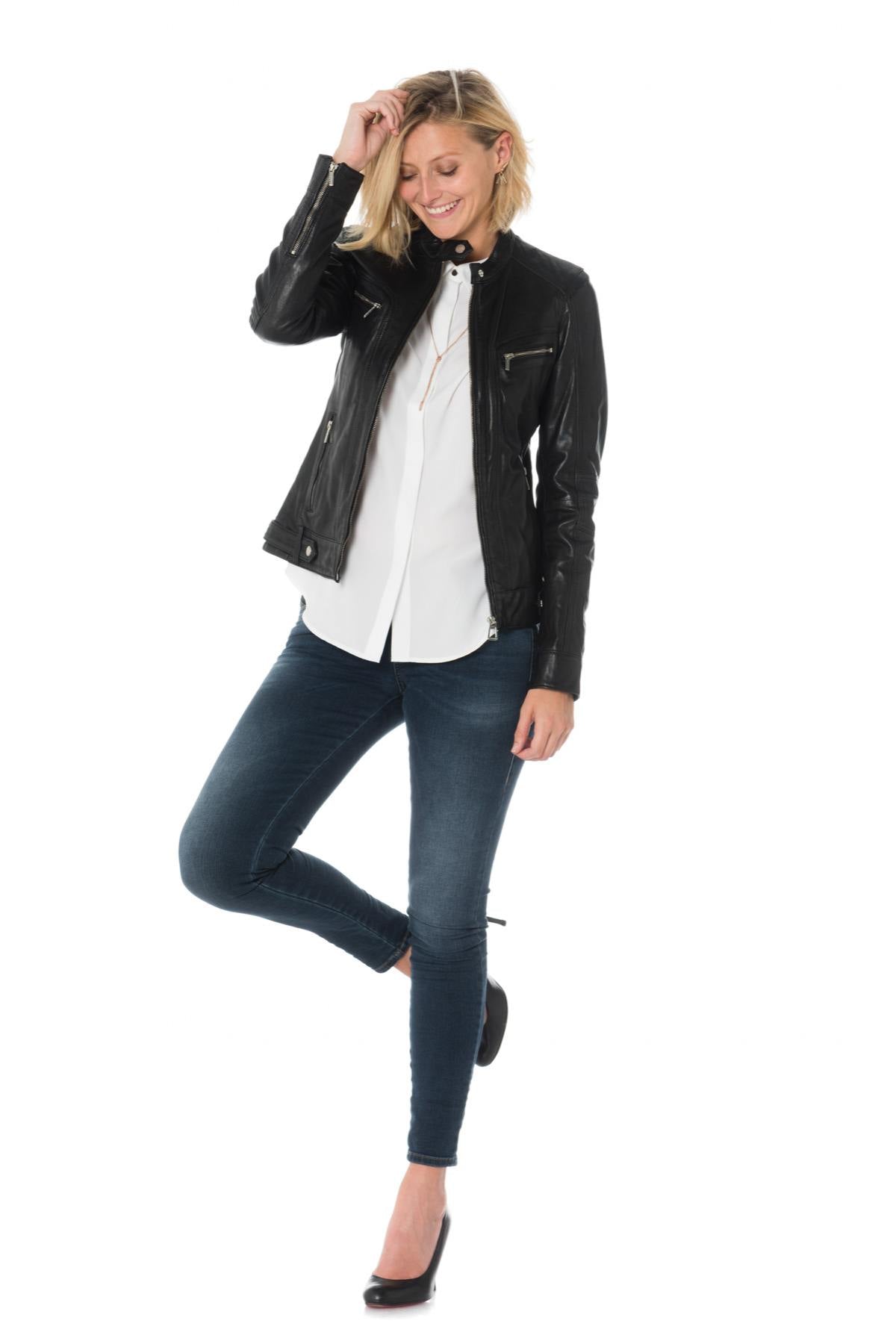 Rose garden Black leather jacket for Women - Image n°2