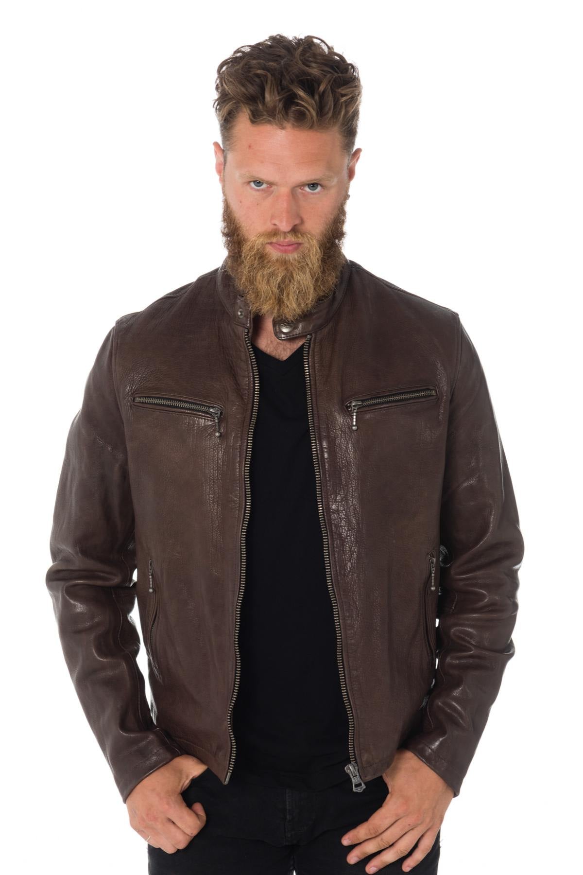 Daytona men's cowhide leather jacket in brown - Image n°4