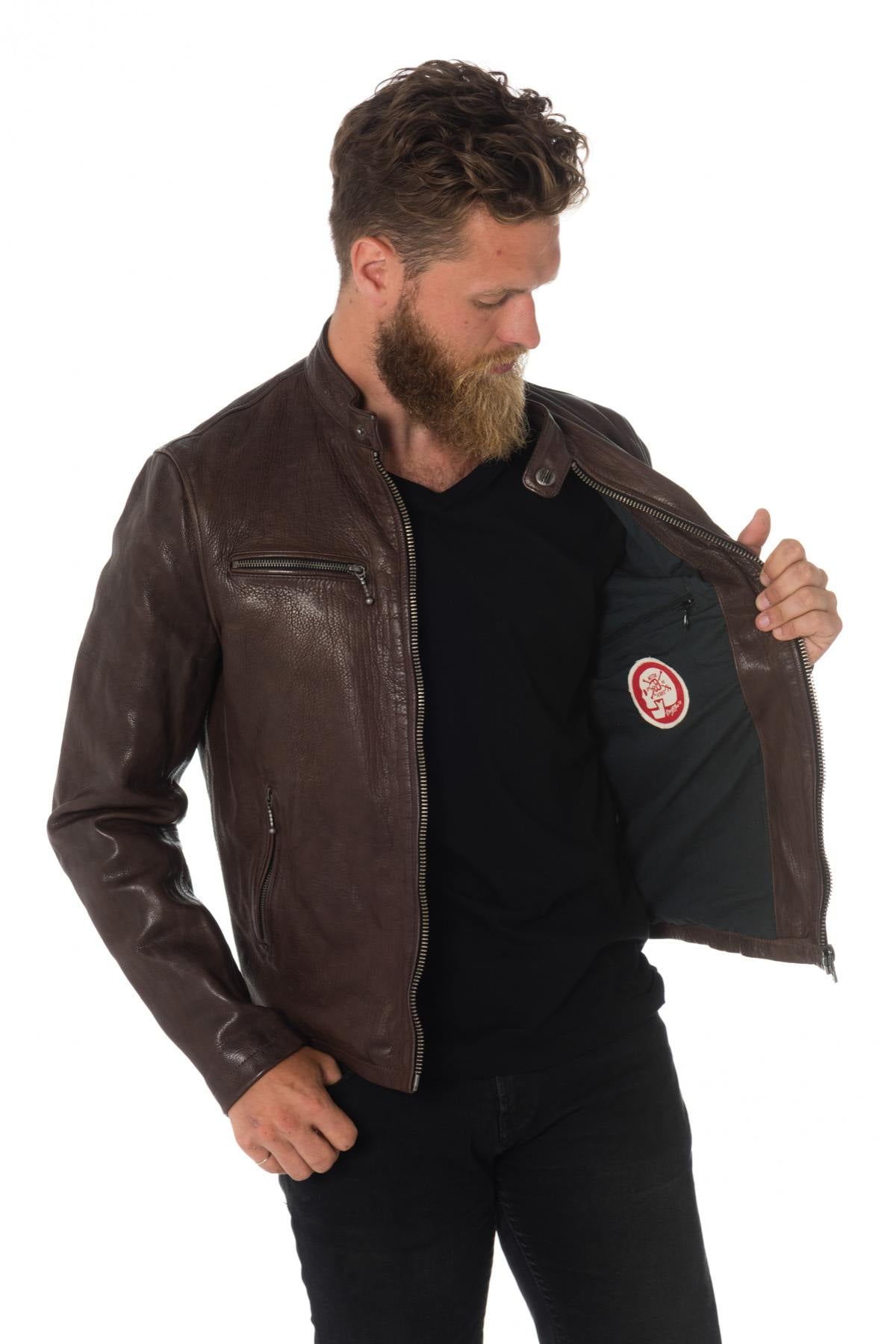 Daytona men's cowhide leather jacket in brown - Image n°6