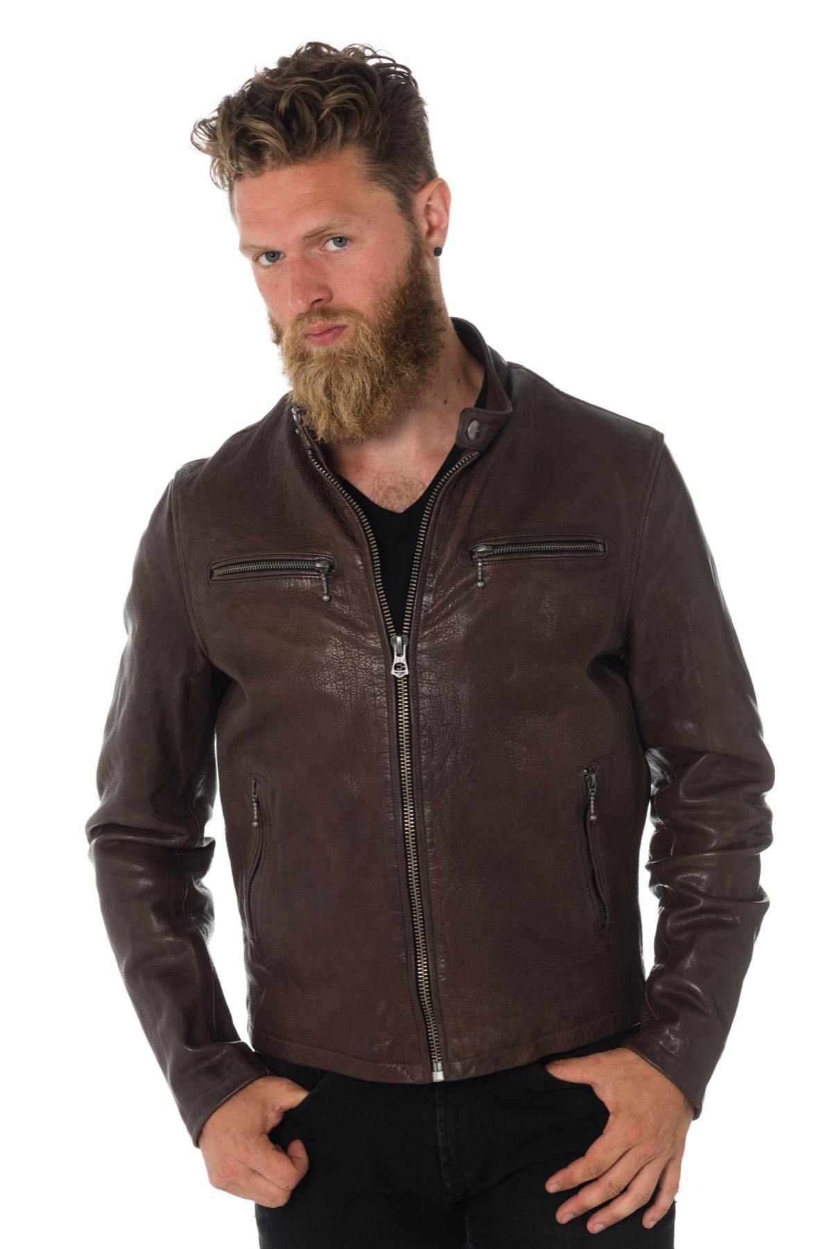 Daytona men's cowhide leather jacket in brown - Image n°1