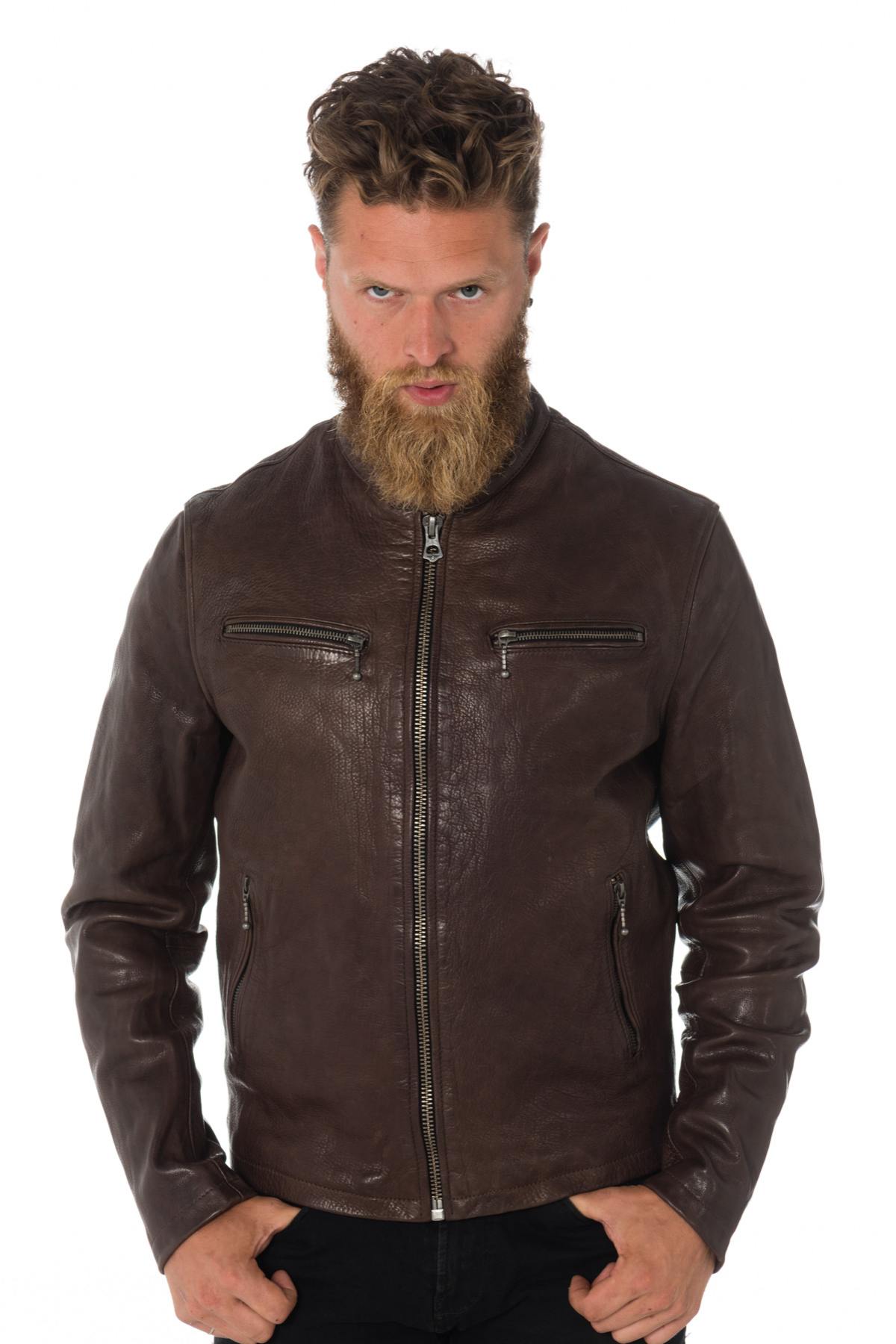 Daytona men's cowhide leather jacket in brown - Image n°3