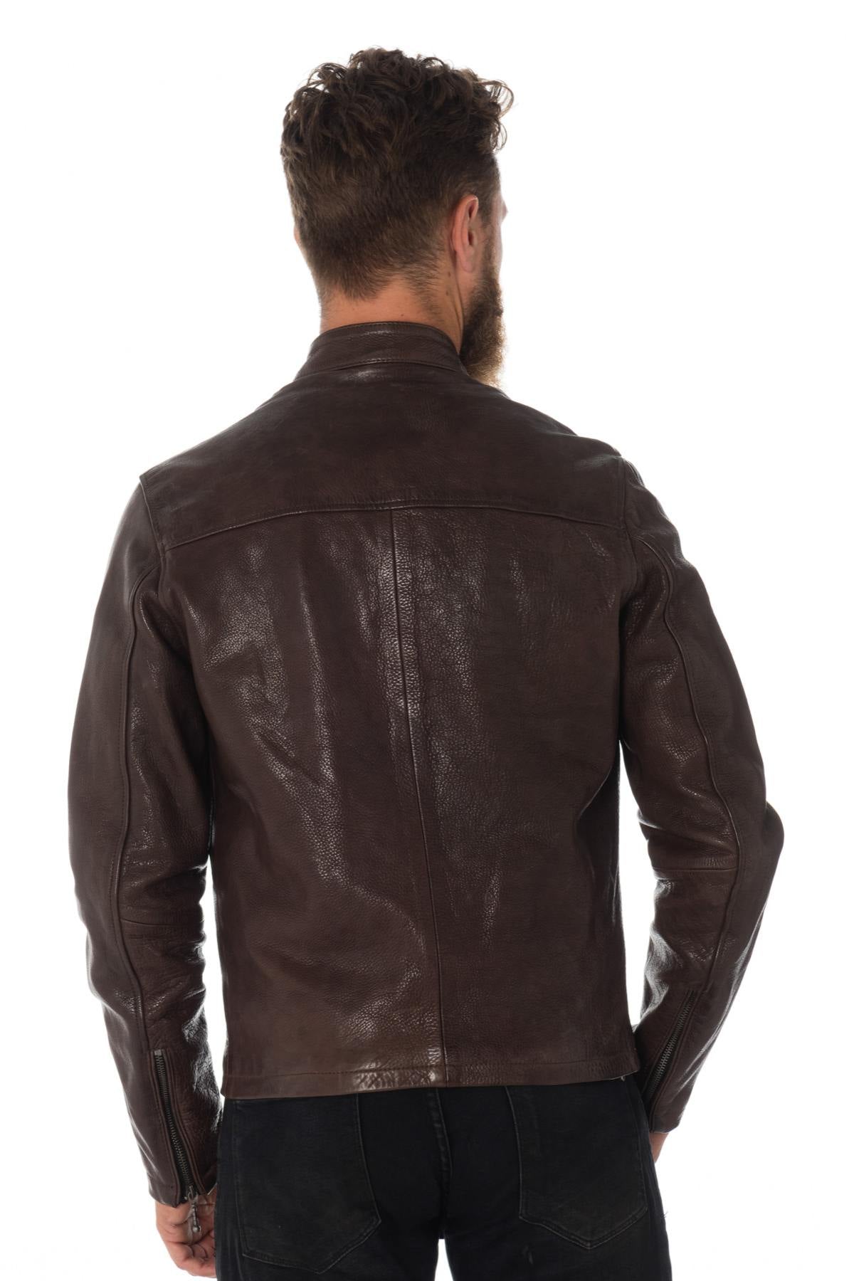 Daytona men's cowhide leather jacket in brown - Image n°5