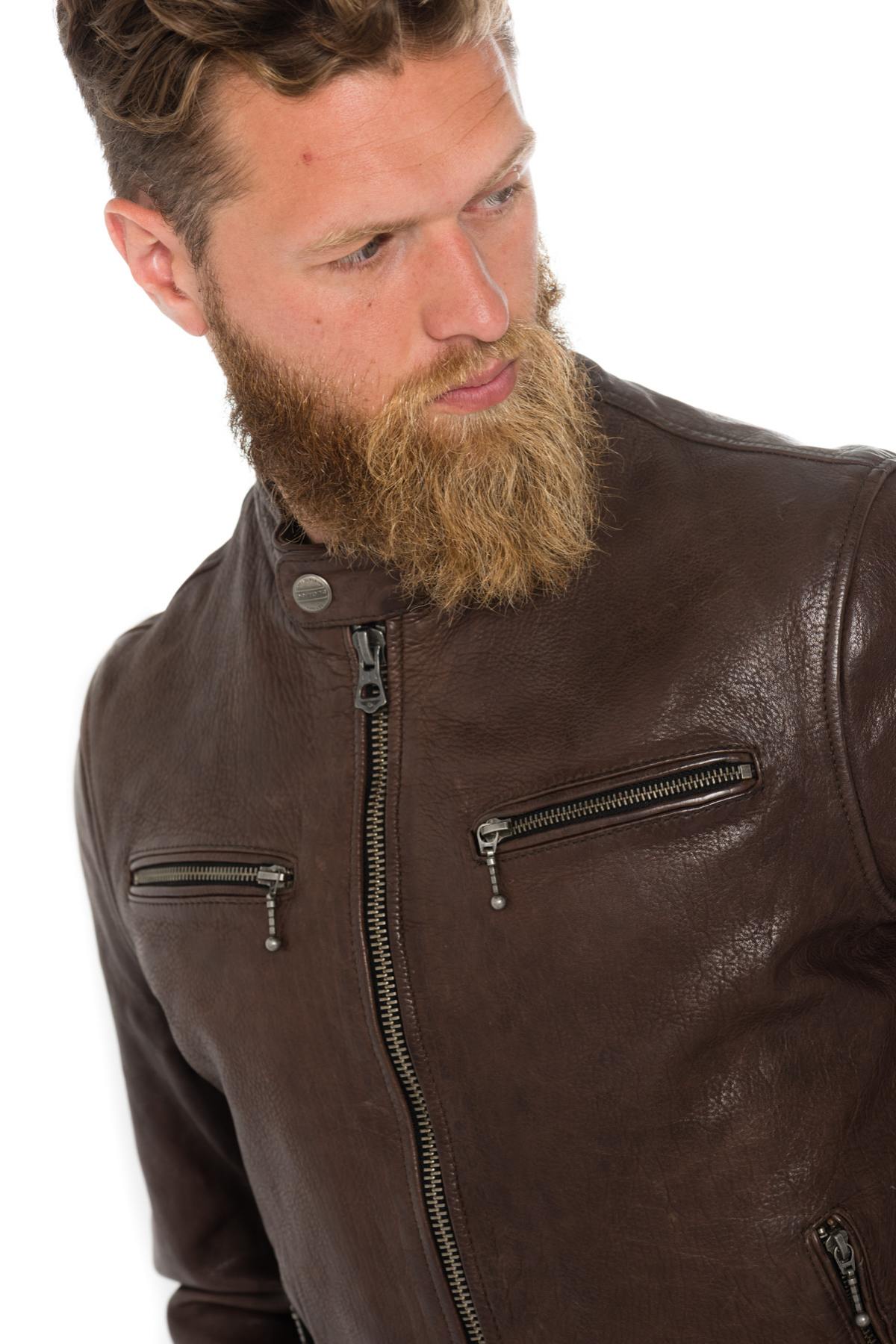 Daytona men's cowhide leather jacket in brown - Image n°7