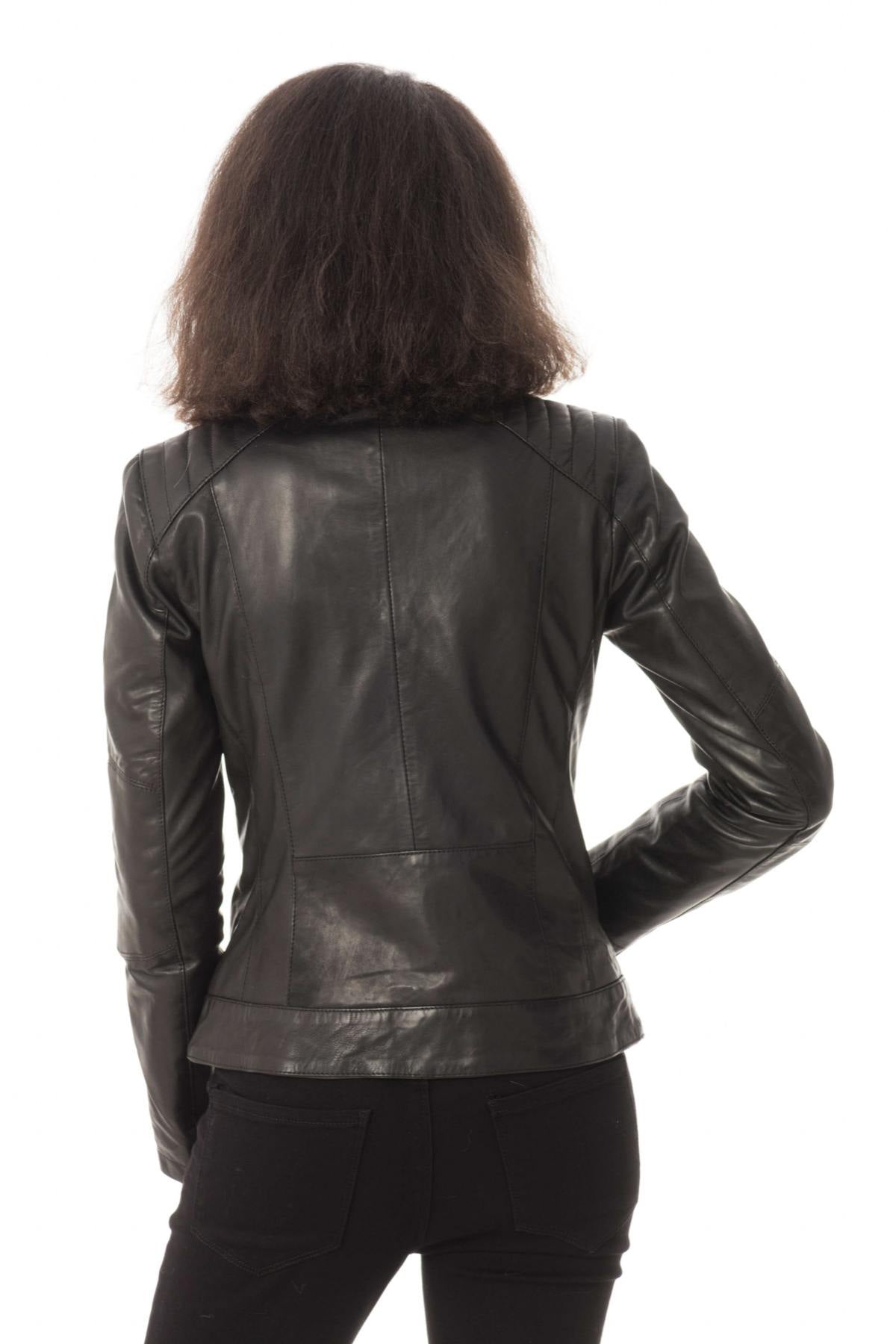 Black fit biker leather jacket - Image n°6