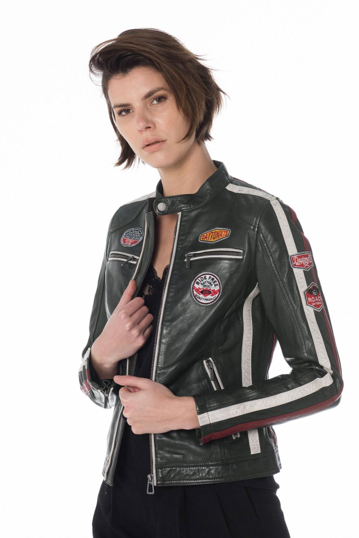 Anthracite biker leather jacket - Image n°1