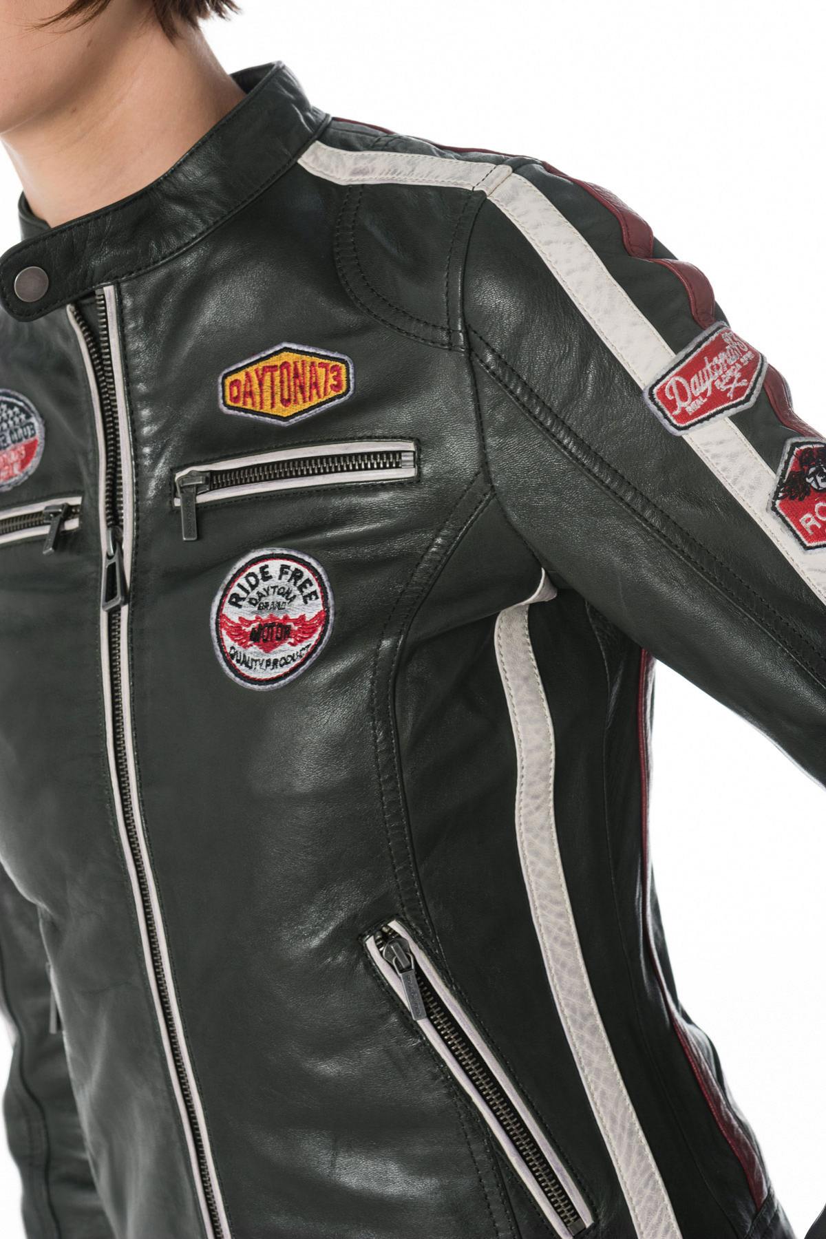 Anthracite biker leather jacket - Image n°6