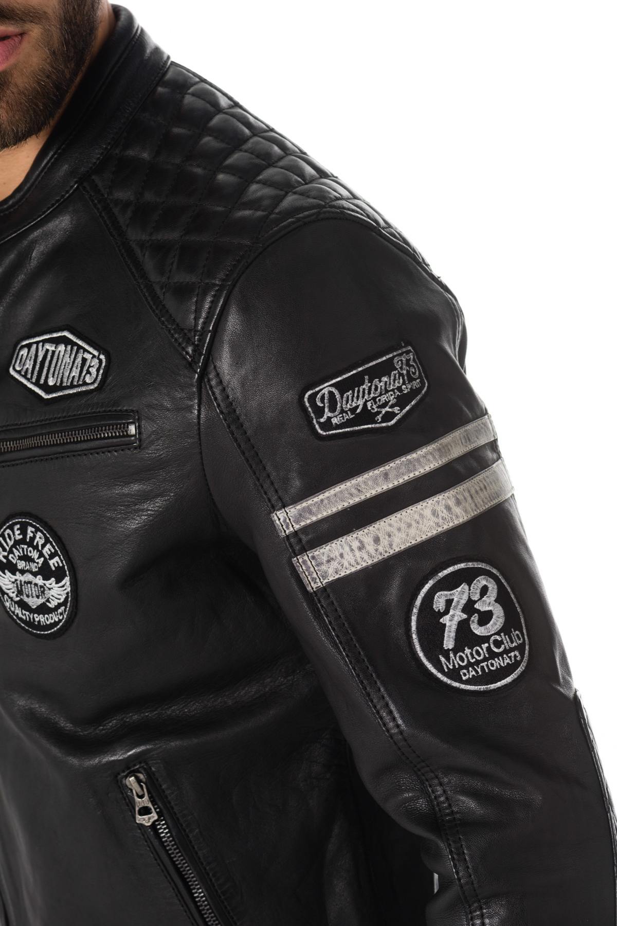 Black leather biker jacket with patches - Image n°6