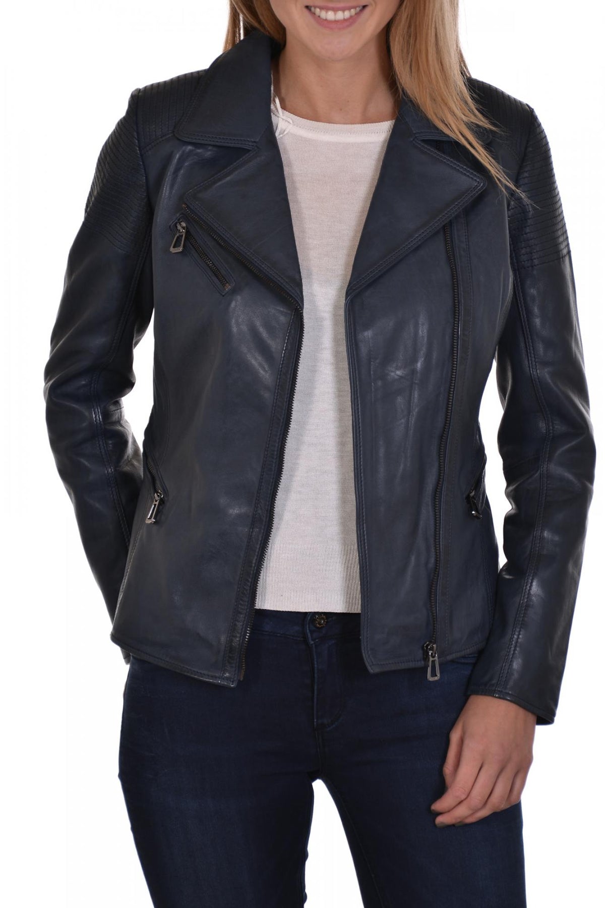 Navy blue Biker Jacket - Image n°1