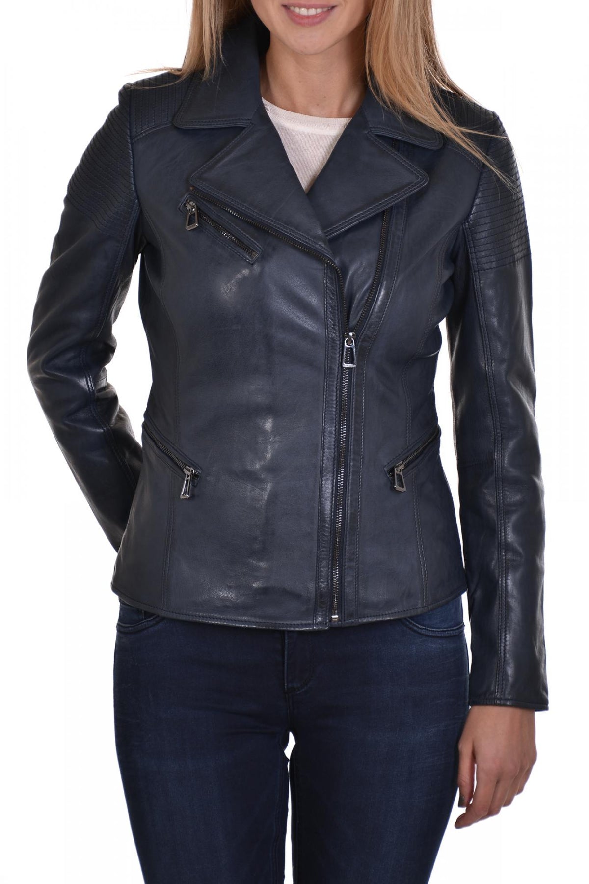 Navy blue Biker Jacket - Image n°5