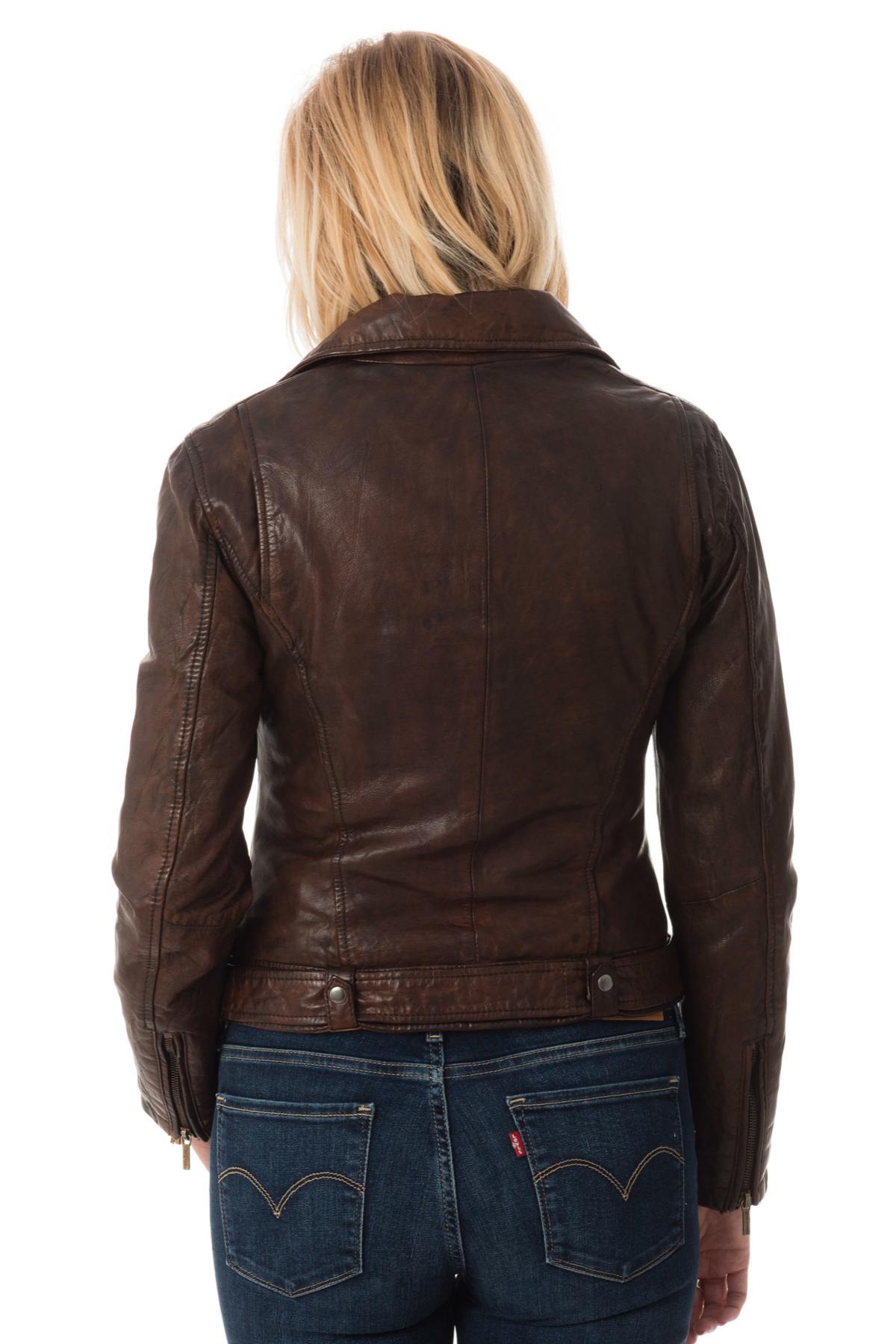 Biker Jacket in brown aged-effect leather - Image n°5