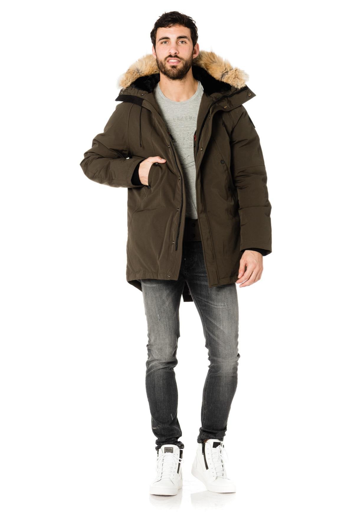 Helvetica men's khaki parka with coyote fur - Image n°2