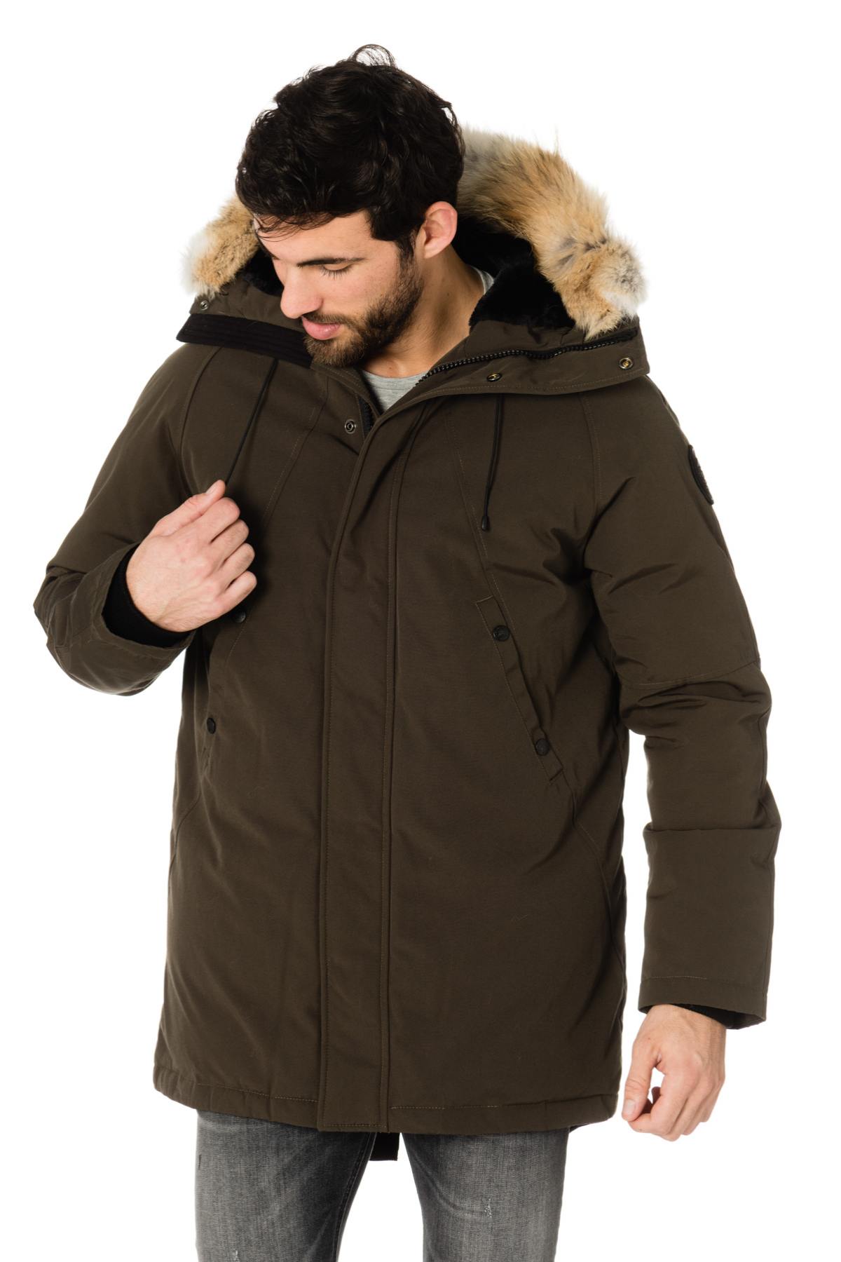 Helvetica men's khaki parka with coyote fur - Image n°1