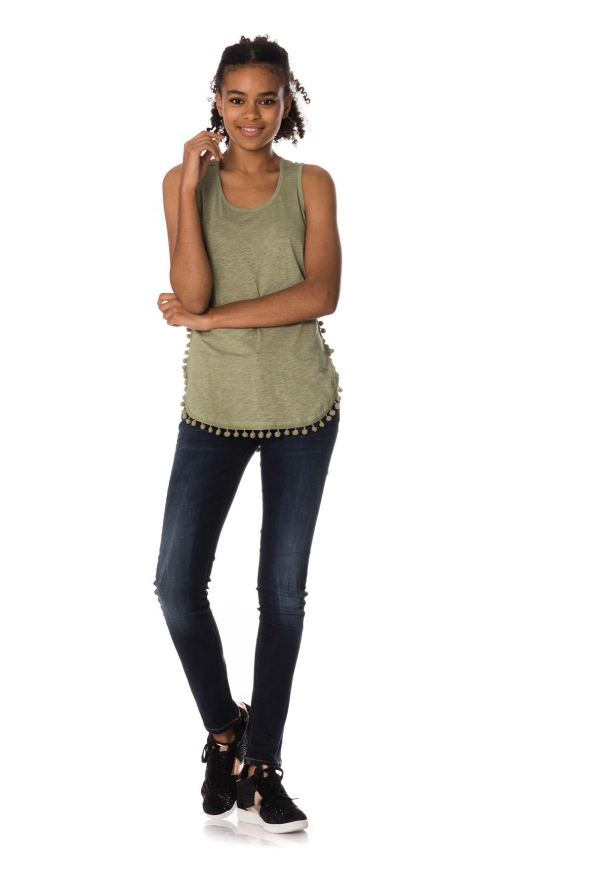 Khaki tank top with pompoms Kaporal - Image n°3