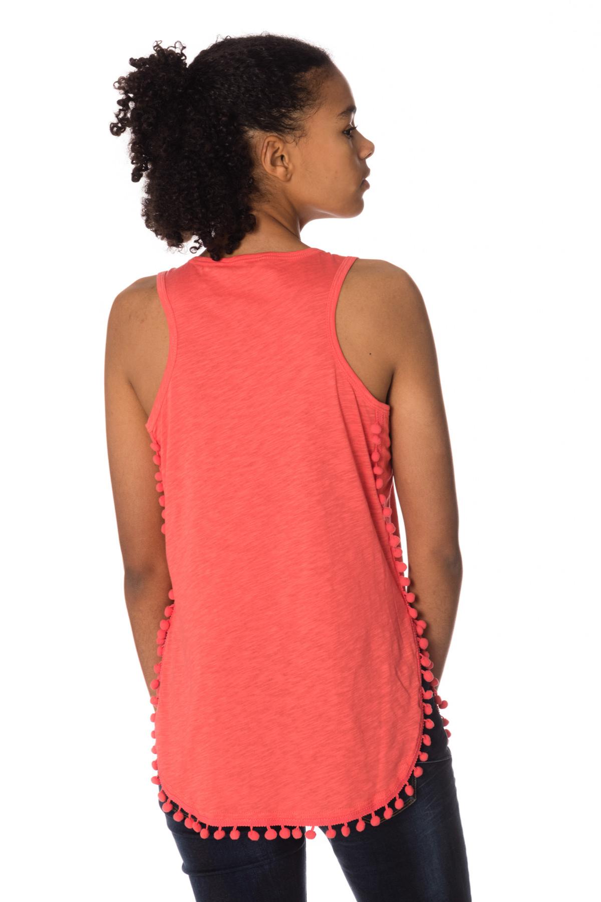 Women's tank top with coral colored pompom - Image n°4