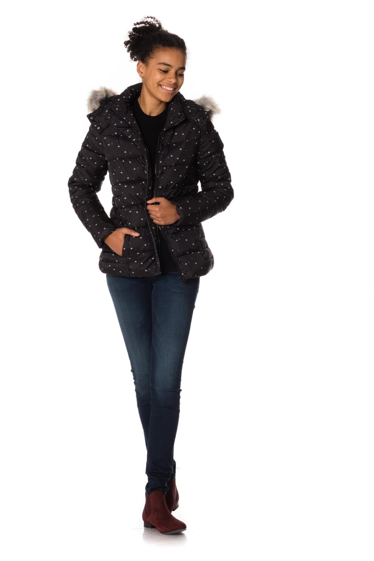 Short black puffer jacket with snowflake print - Image n°2