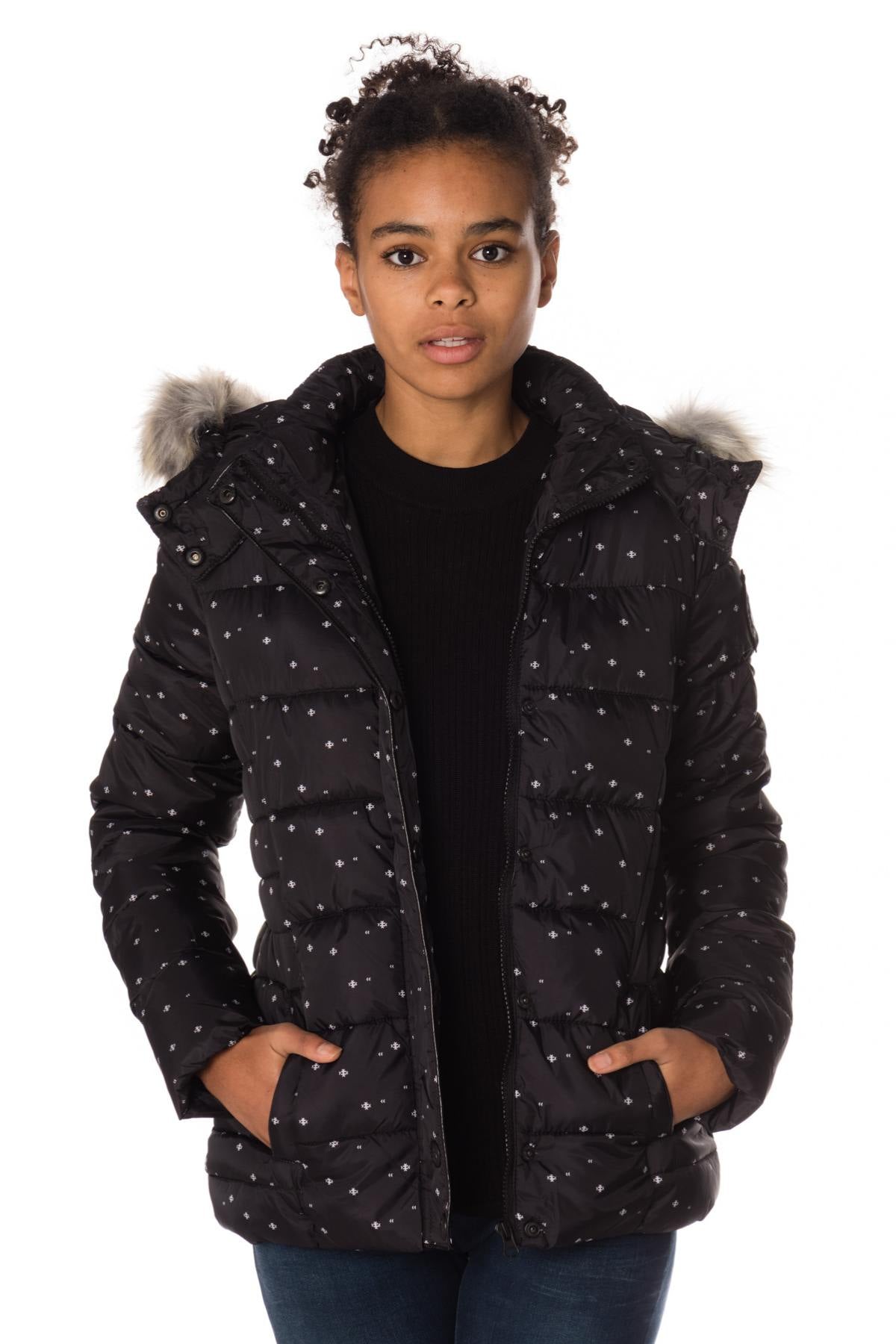 Short black puffer jacket with snowflake print - Image n°3