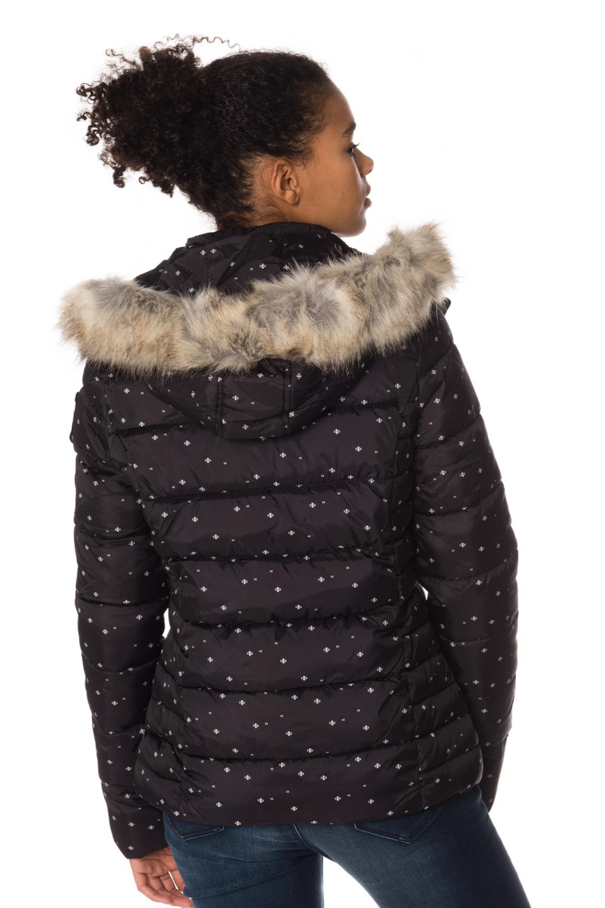 Short black puffer jacket with snowflake print - Image n°4