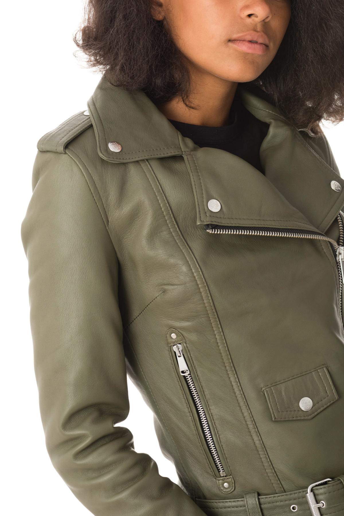 Biker Jacket with olive-colored belt - Image n°7