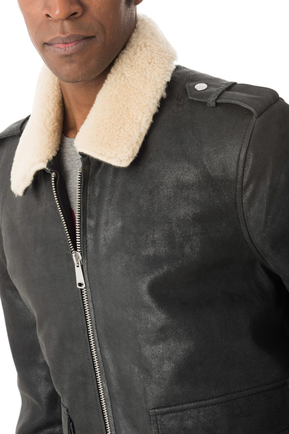 Black sheepskin leather bomber jacket - Image n°8