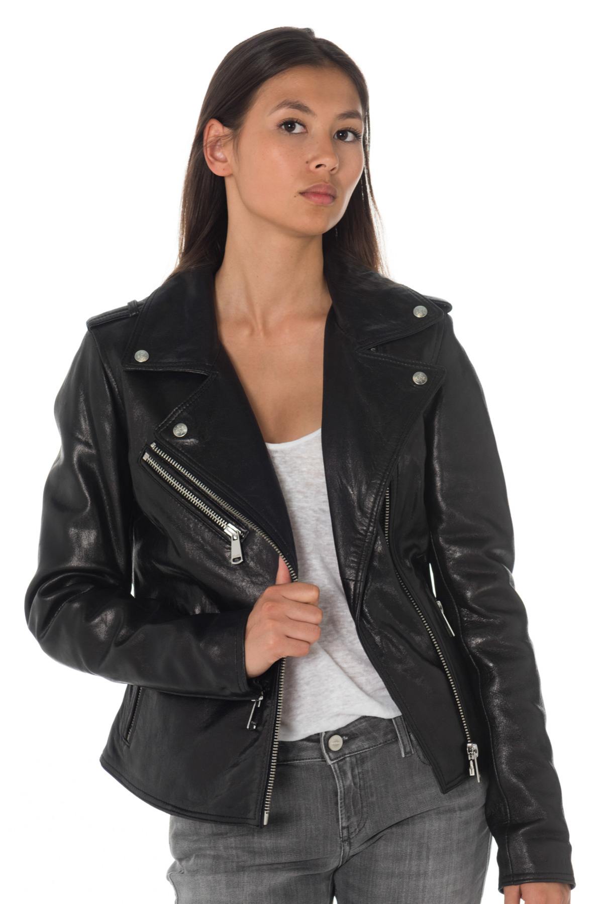 Black leather Biker Jacket with back print - Image n°2