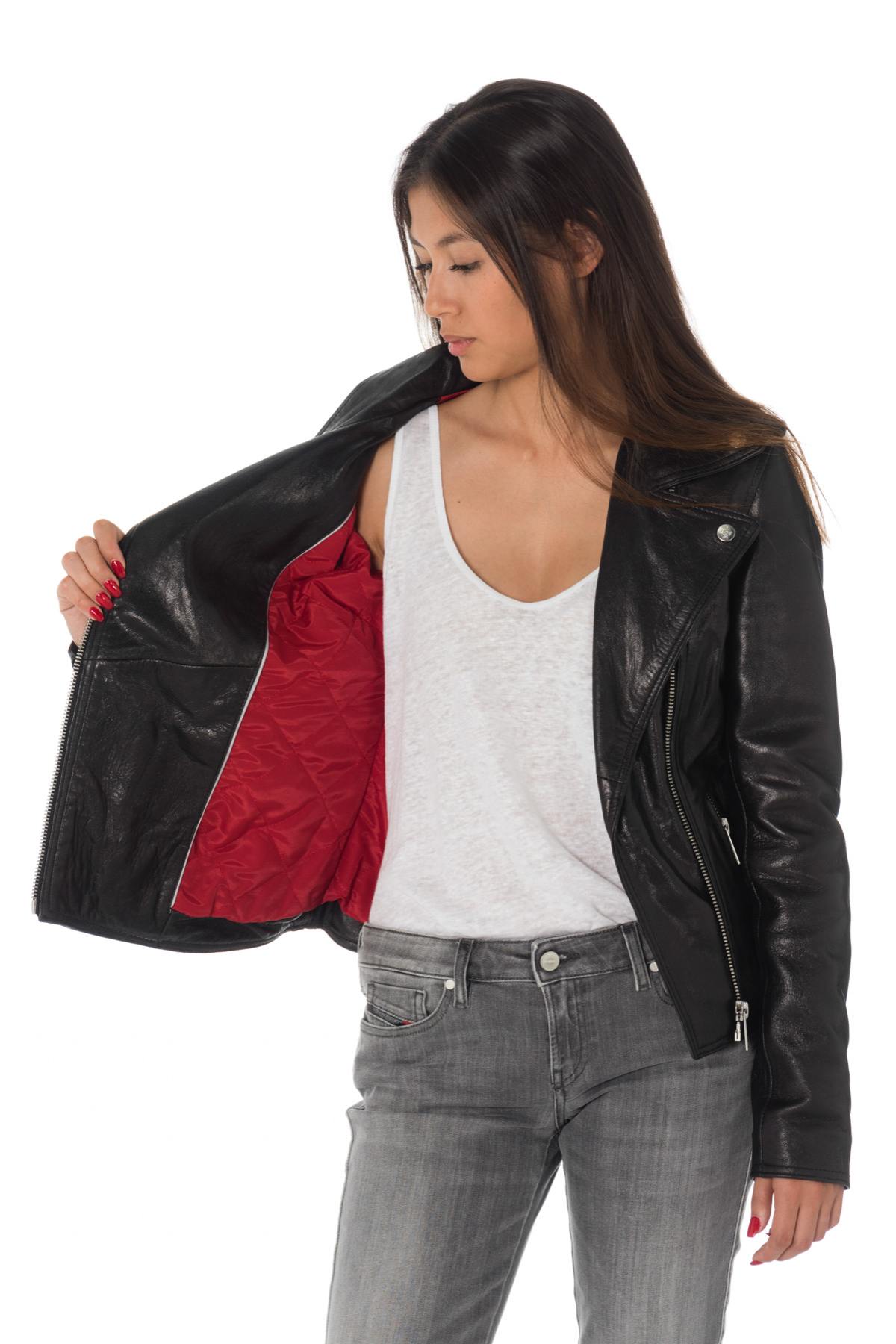 Black leather Biker Jacket with back print - Image n°6