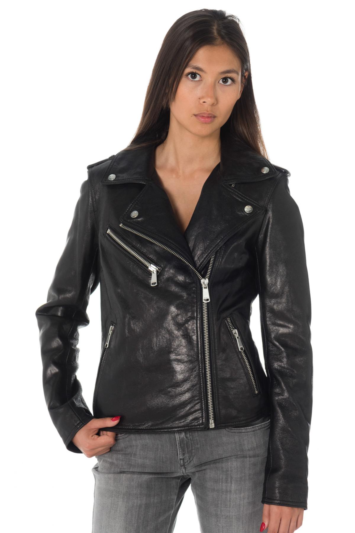 Black leather Biker Jacket with back print - Image n°5