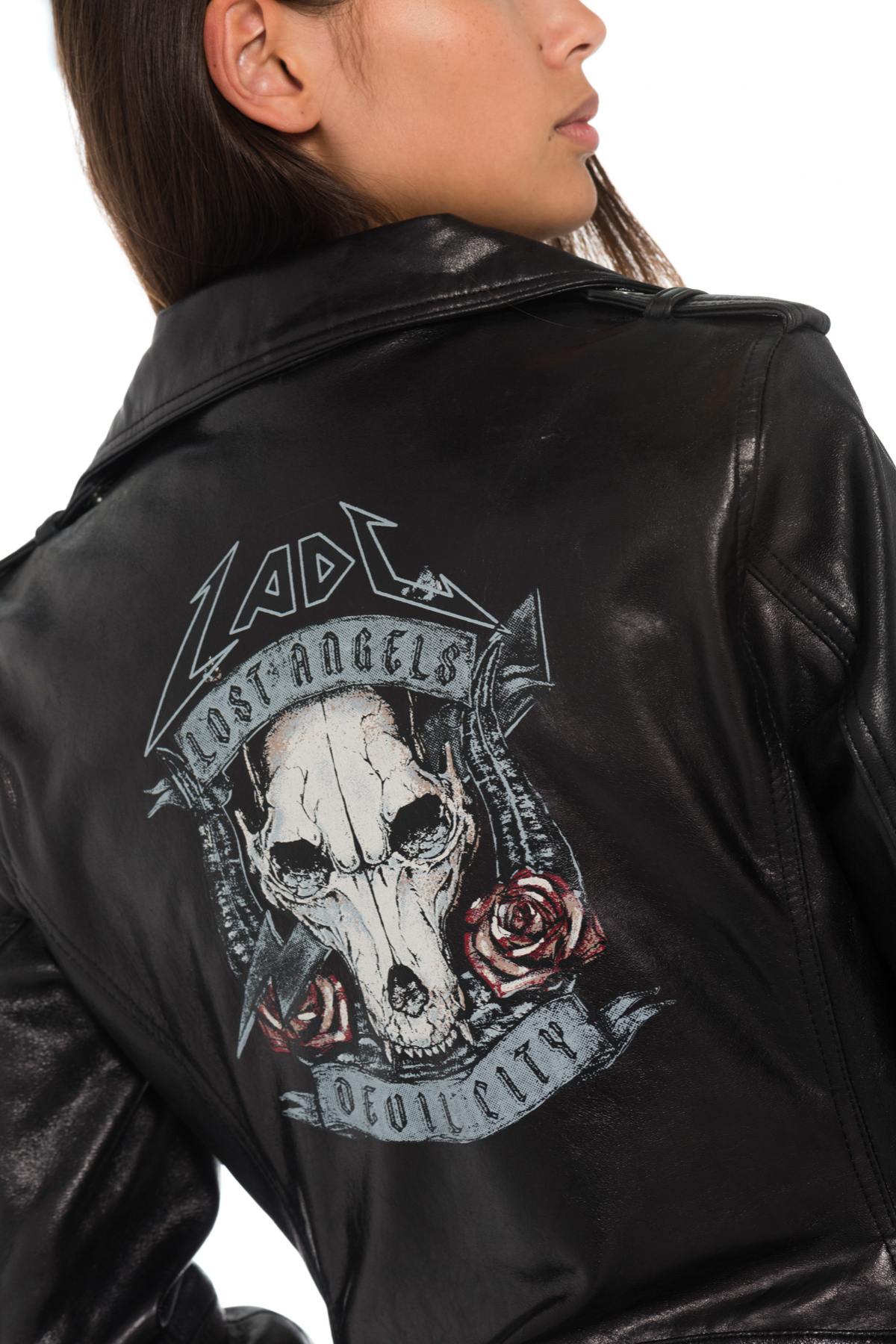 Black leather Biker Jacket with back print - Image n°4