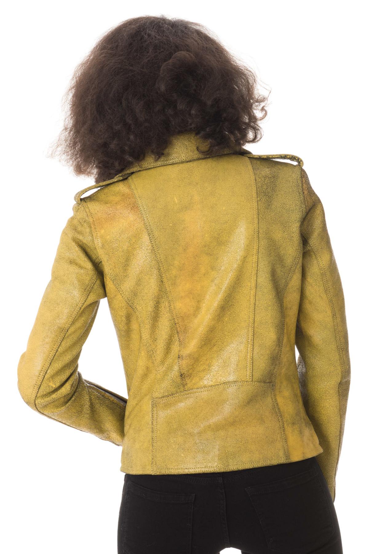 Biker Jacket jacket in aged and cracked yellow sheepskin leather - Image n°7