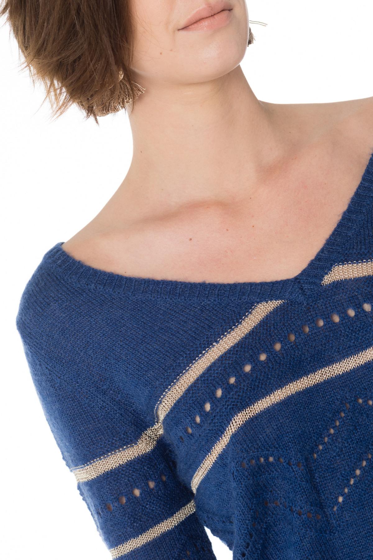 Women's blue V-neck sweater - Image n°5