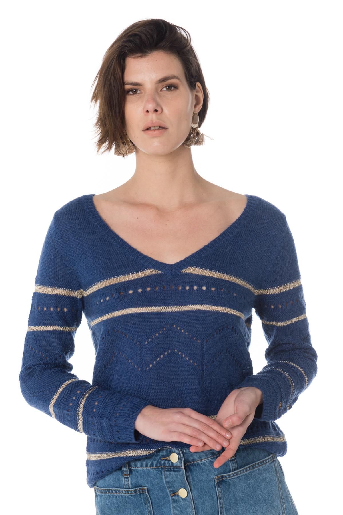 Women's blue V-neck sweater - Image n°4