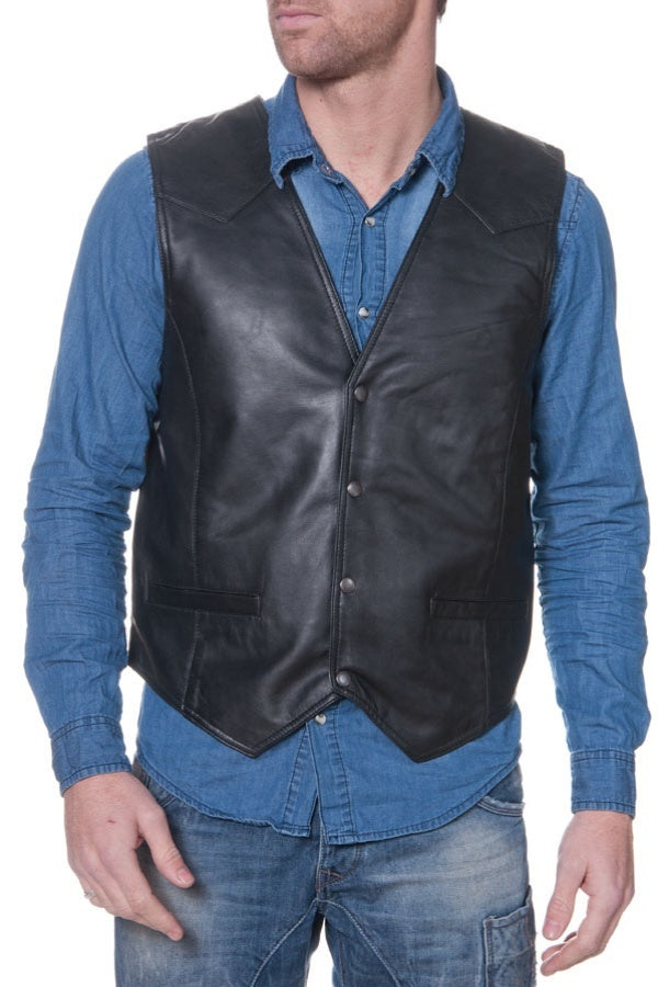 LAST REBELS black leather vest for men - Image n°1