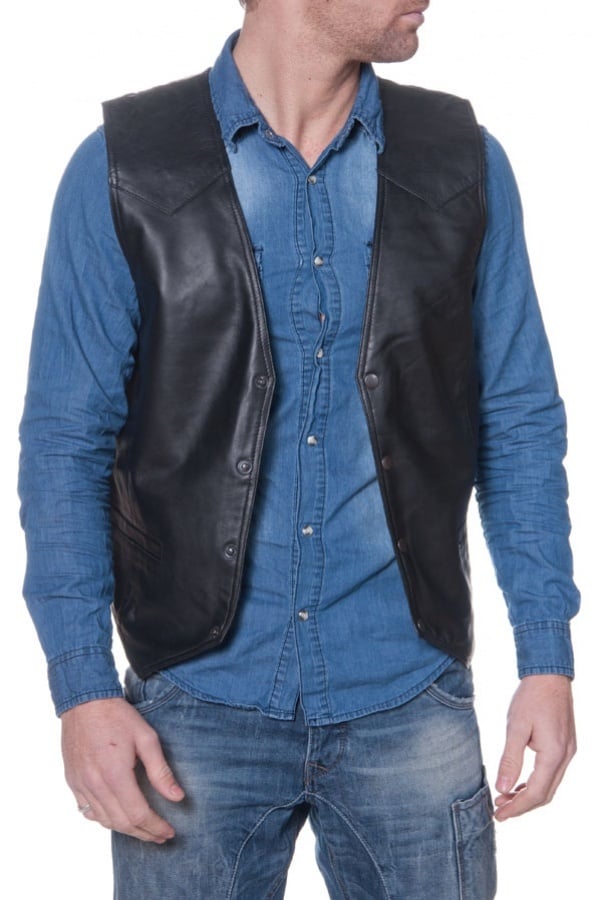 LAST REBELS black leather vest for men - Image n°2