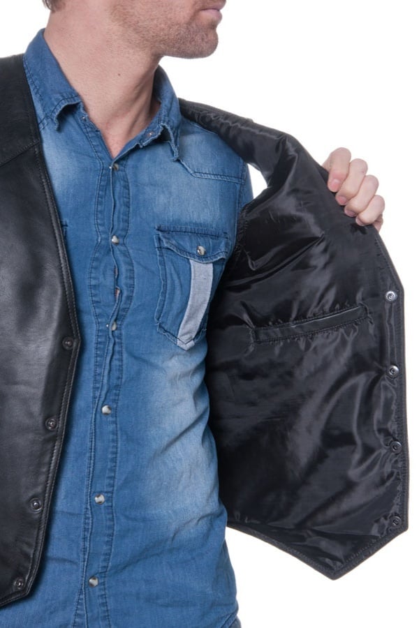 LAST REBELS black leather vest for men - Image n°3