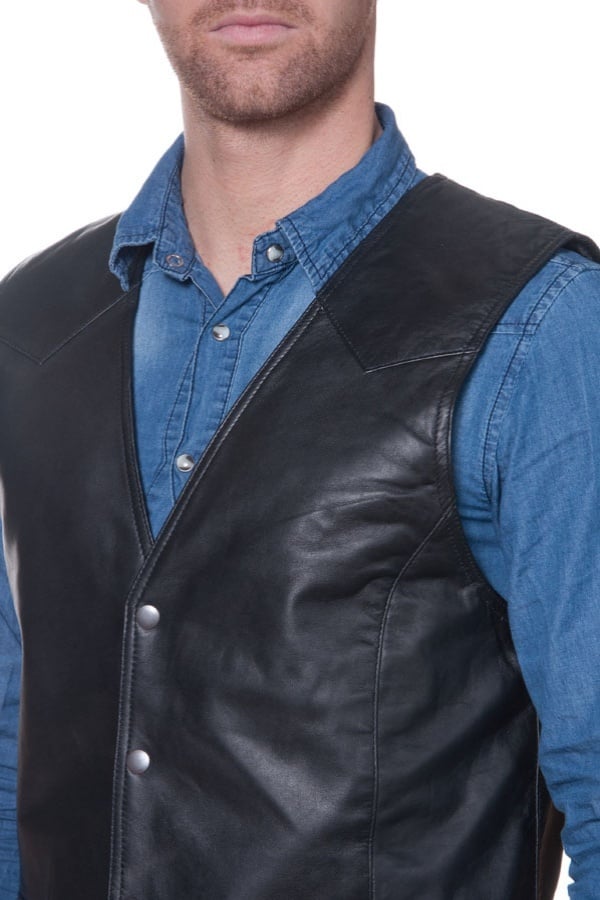 LAST REBELS black leather vest for men - Image n°4