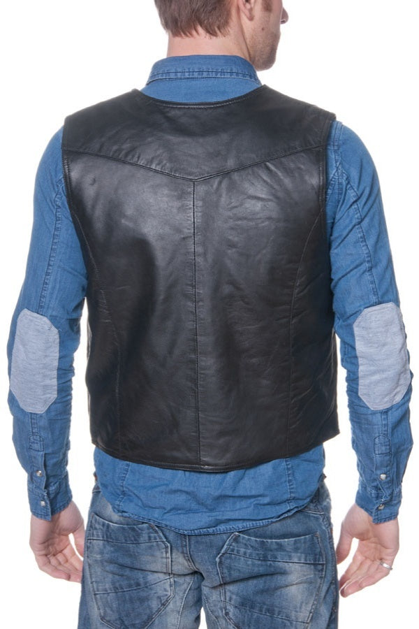 LAST REBELS black leather vest for men - Image n°5