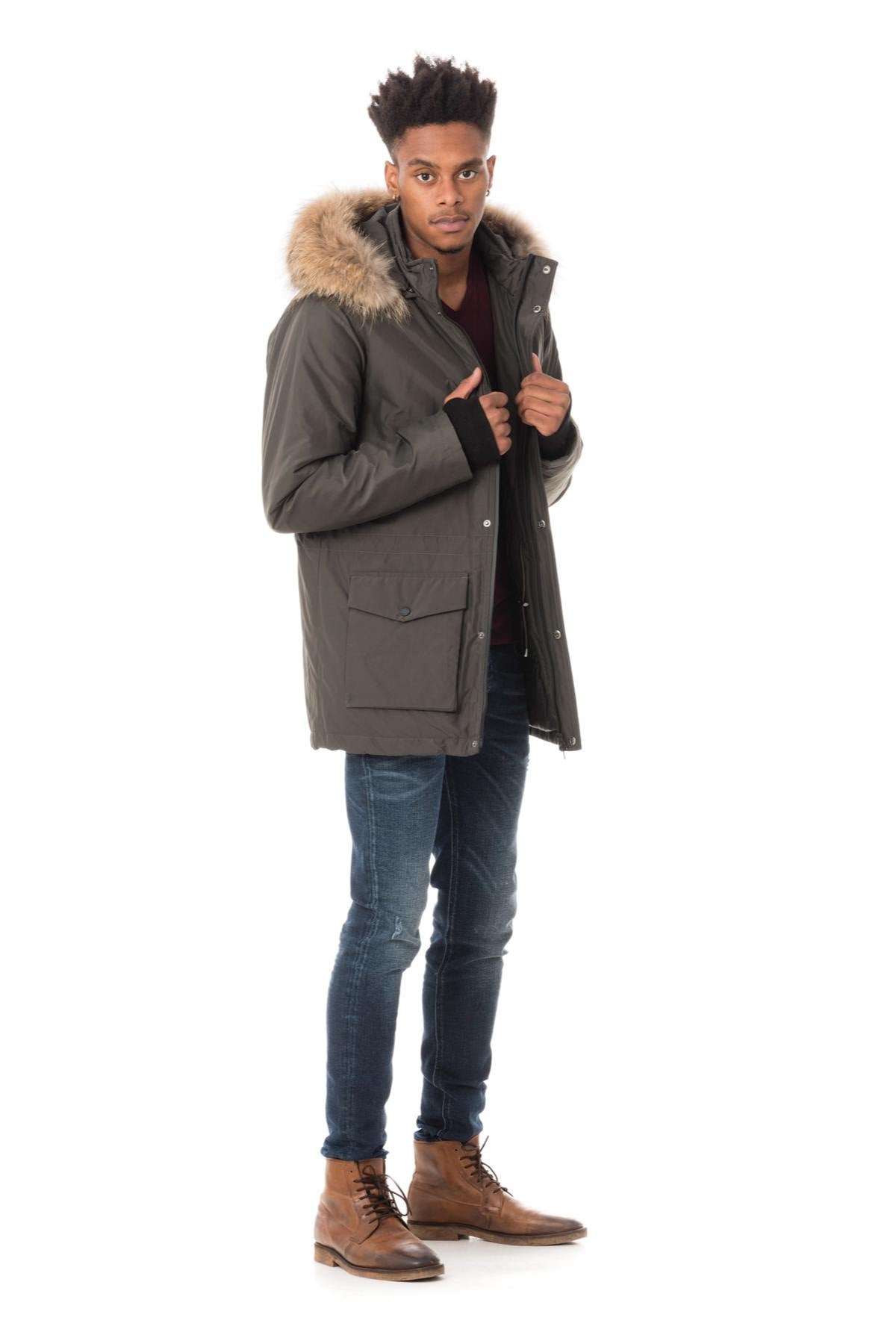 Men's dark khaki polyester parka - Image n°2