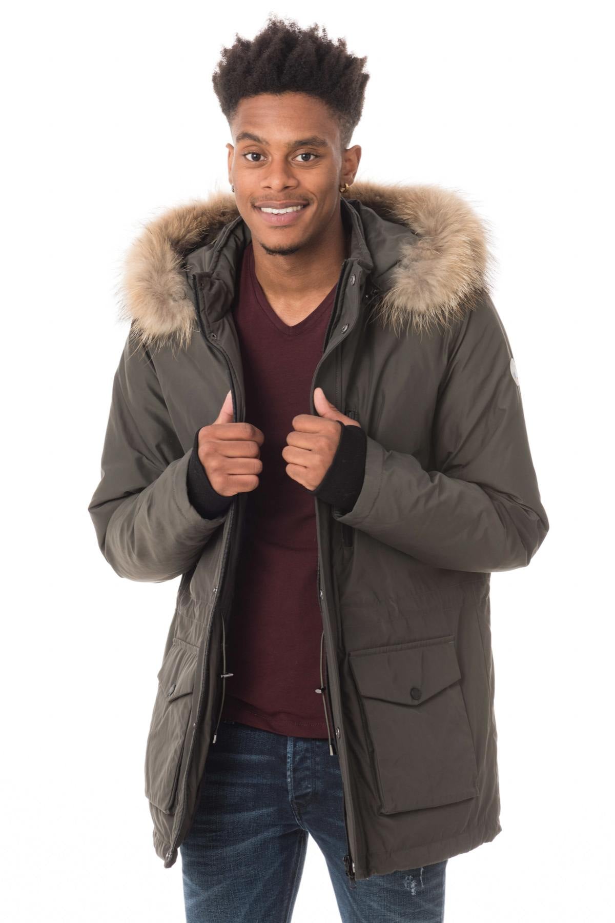 Men's dark khaki polyester parka - Image n°3