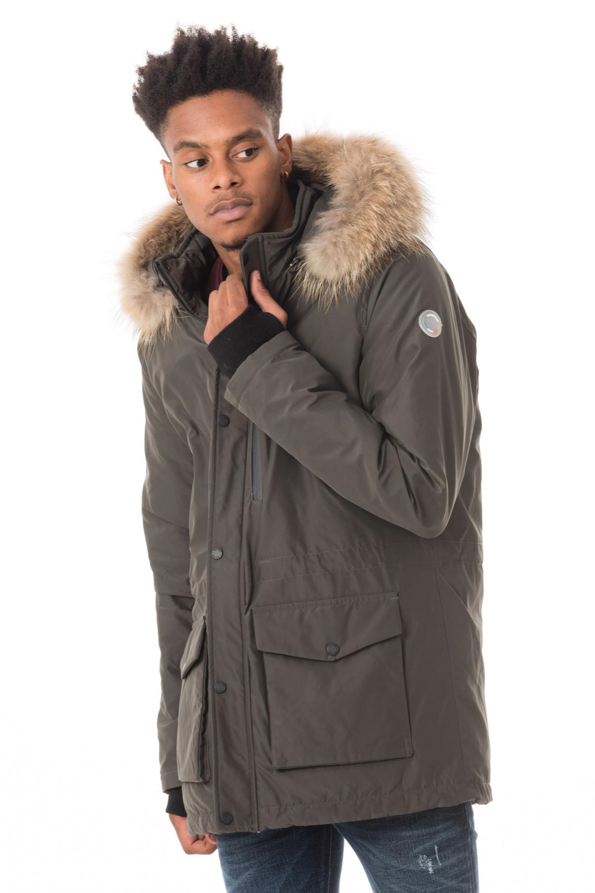 Men's dark khaki polyester parka - Image n°1