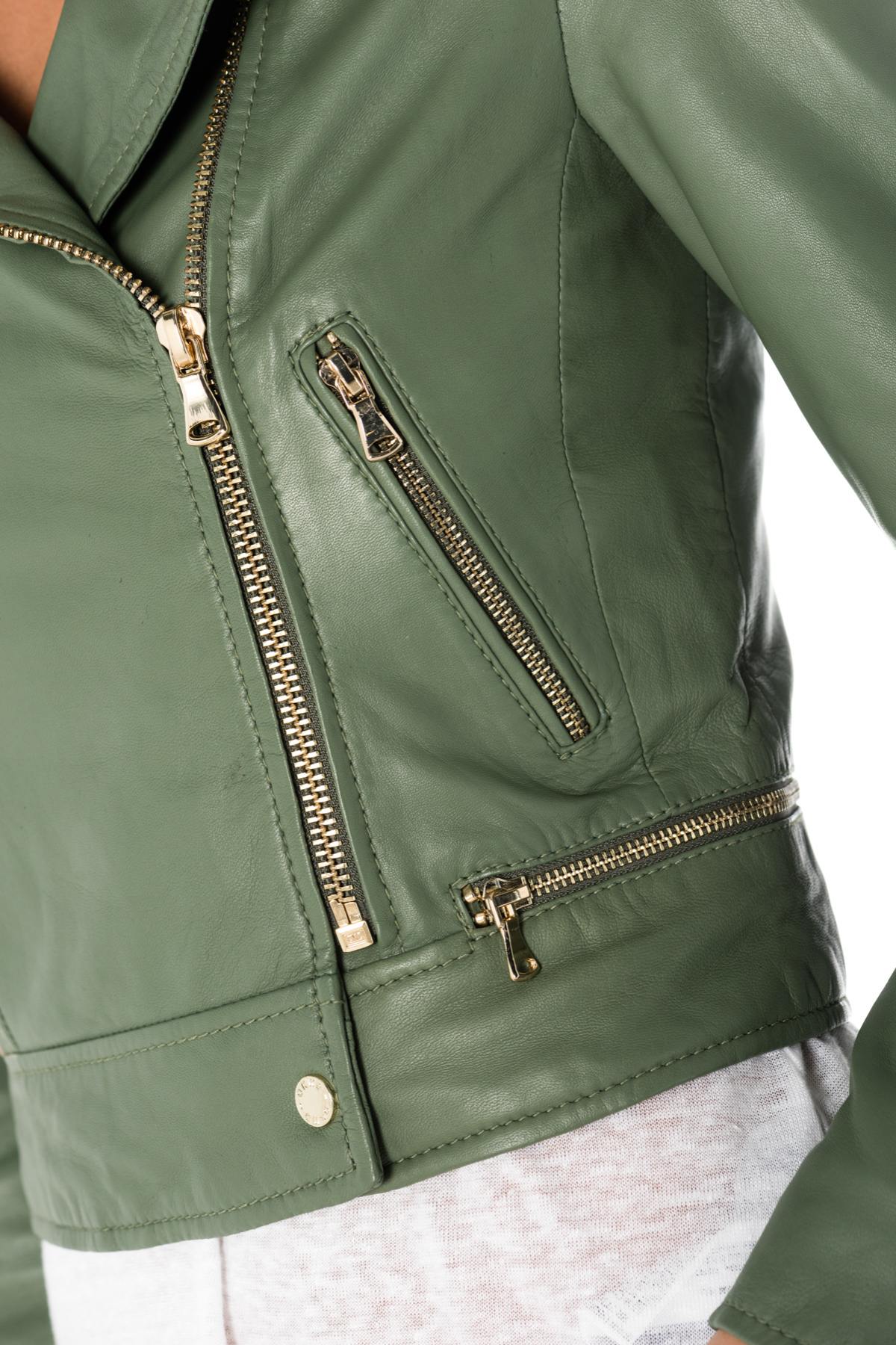 Khaki sheepskin leather Biker Jacket Oakwood - Image n°6