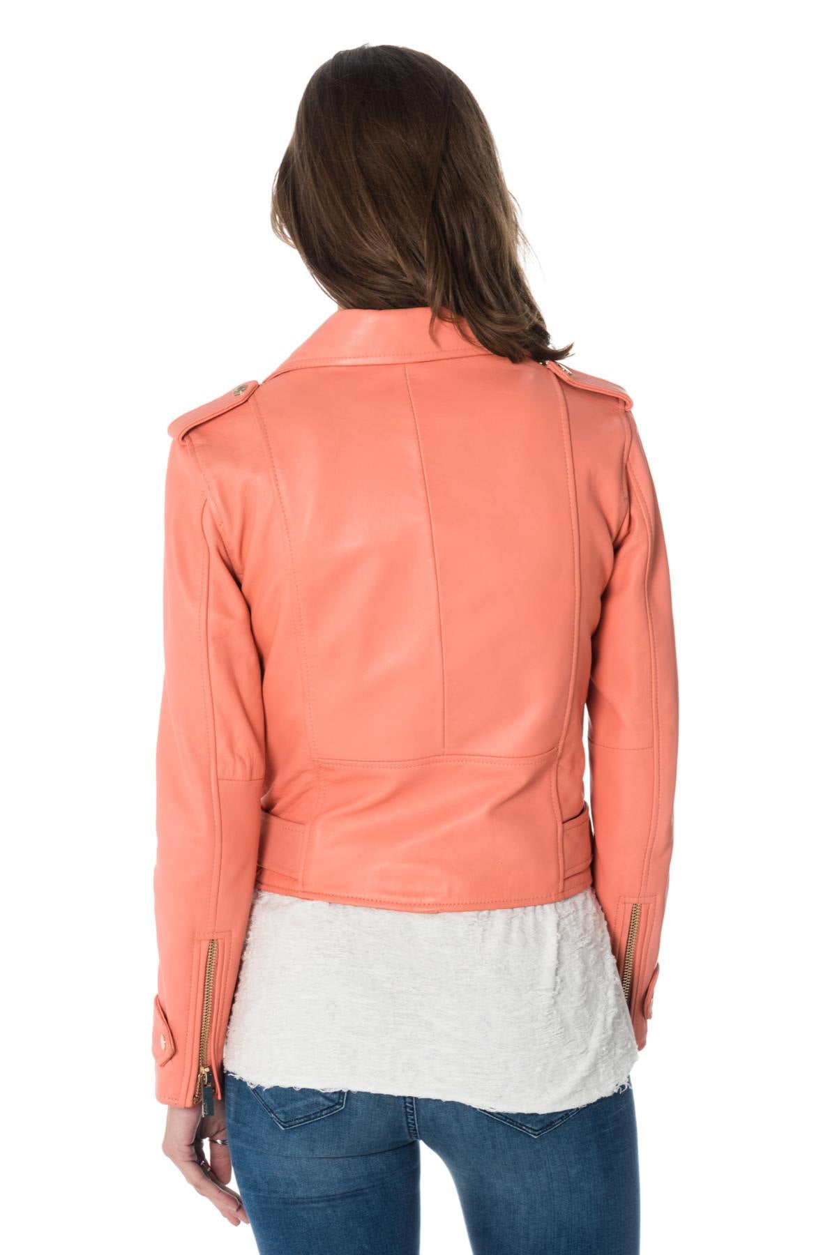 Women's coral sheepskin leather Biker Jacket Oakwood - Image n°5