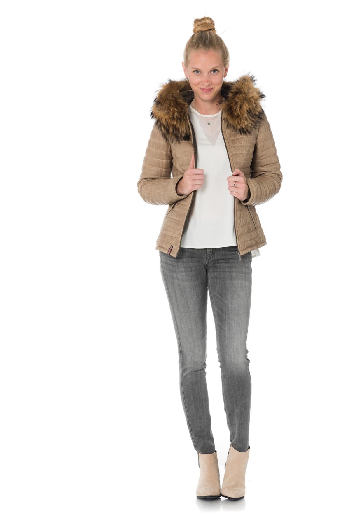 Oakwood women's dark beige down jacket in sheepskin leather - Image n°2