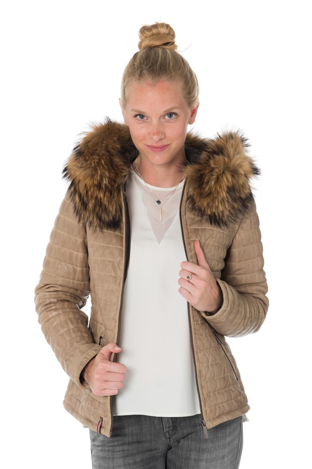 Oakwood women's dark beige down jacket in sheepskin leather - Image n°6